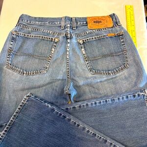 Vintage 90s Womens Lucky Brand button fly wide leg flare distressed jeans sz 32